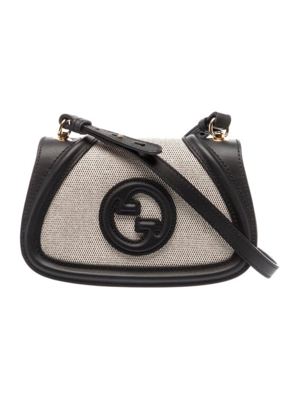 NWT - Gucci Blondie Mini Black Leather Canvas Stripe Shoulder Crossbody Bag